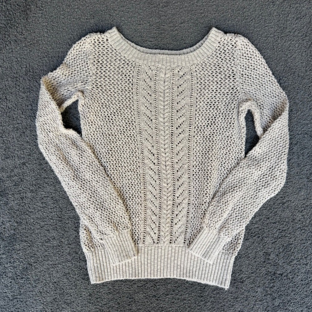Tommy Bahama Relax Linen Blend Crochet Cable Knit Sweater Beige Small‎